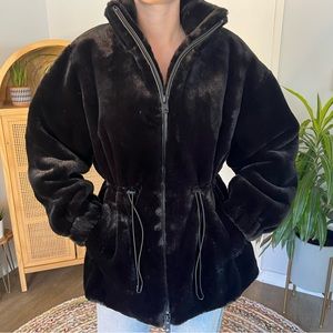 Zara Faux Fur Cinched Waist Collared Jacket
